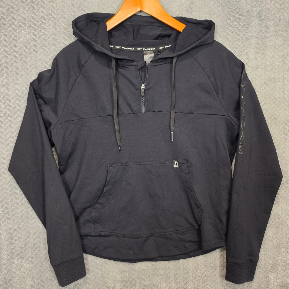 1st Phorm Mens Black Quarter Zip Hooded Performance Sweatshirt Size M 1PW-0038